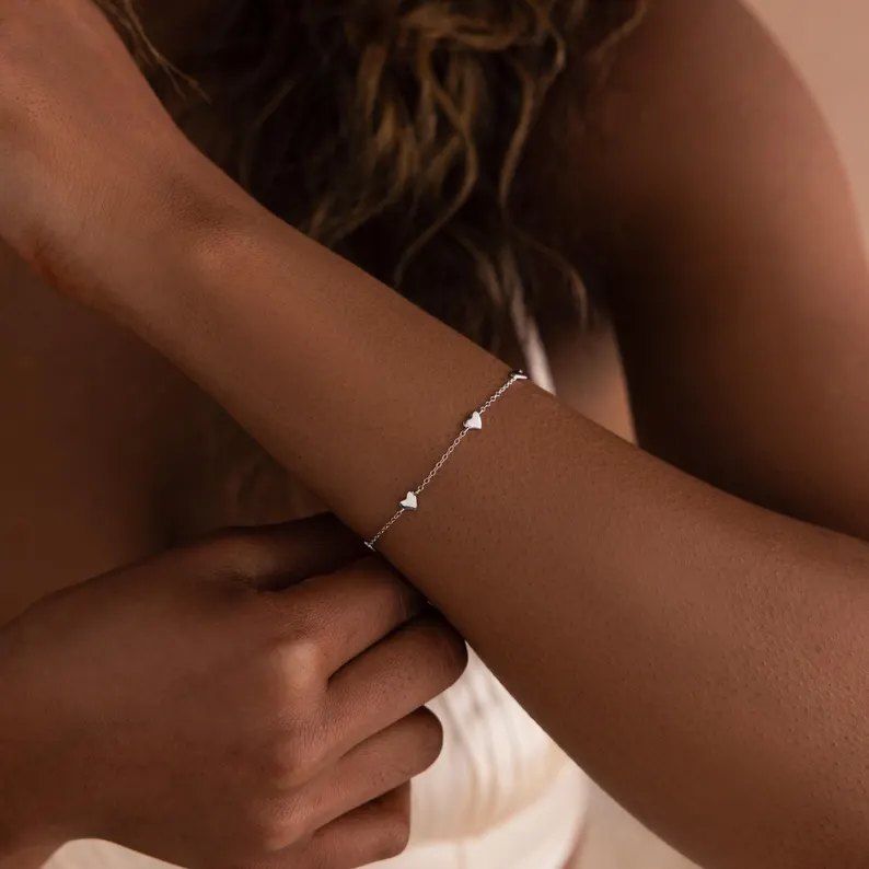 Minimalist 925 Sterling Silver Heart Charm Bracelet