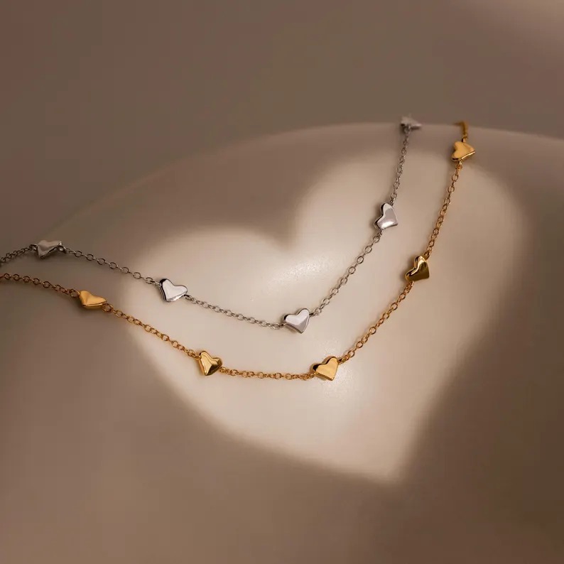Minimalist 925 Sterling Silver Heart Charm Bracelet