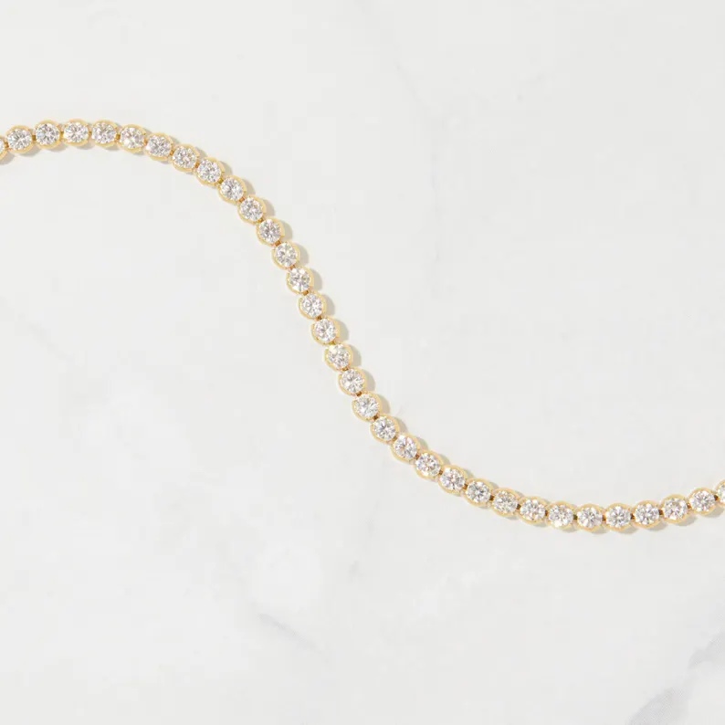 Elegant Diamond White 925 Sterling Silver Yellow Gold Tennis Bracelet