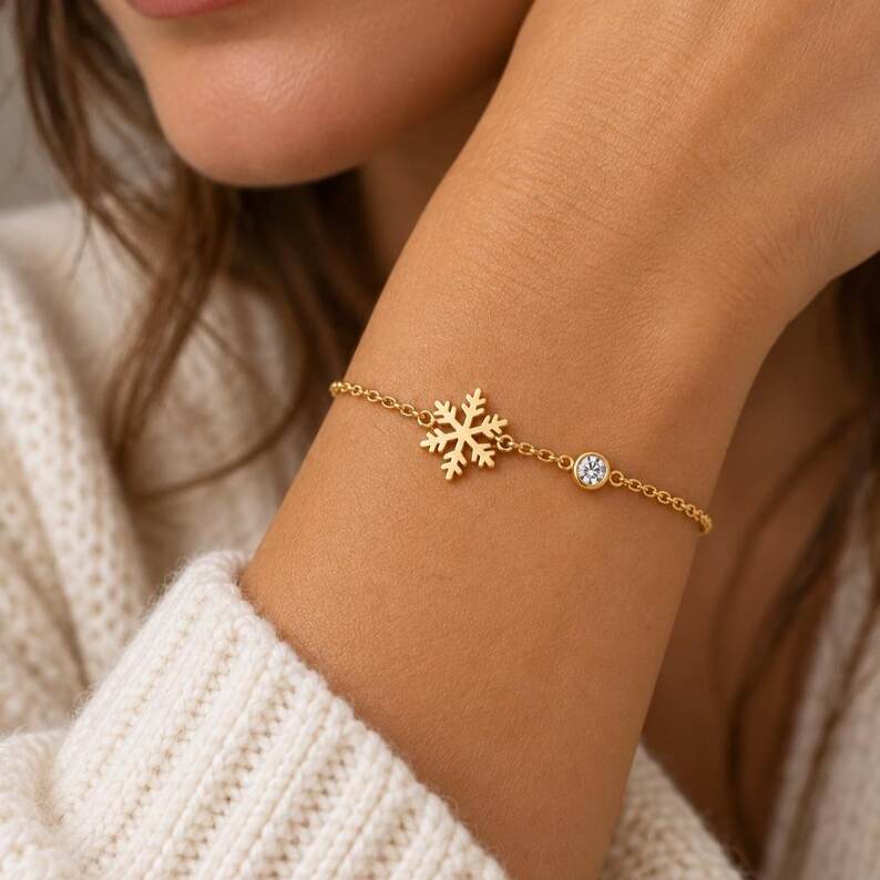 Minimalist Personalized Birthstone 925 Sterling Silver Snowflake Bracelet