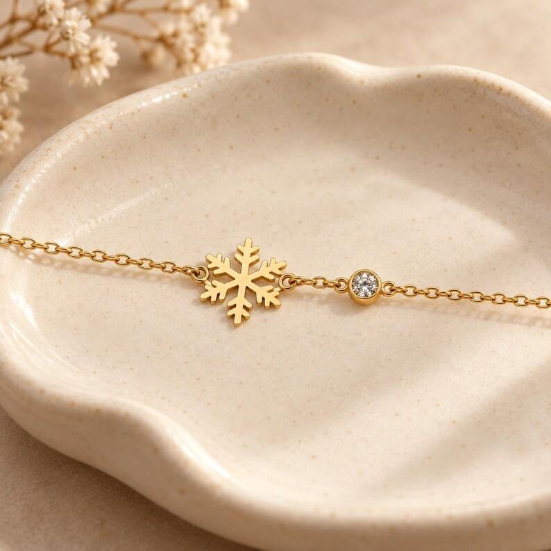 Minimalist Personalized Birthstone 925 Sterling Silver Snowflake Bracelet
