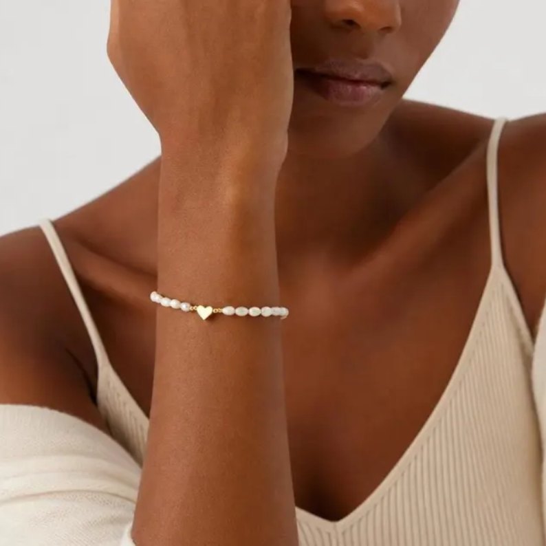 Minimalist 925 Sterling Silver Freshwater Pearl Heart Bracelet for Women