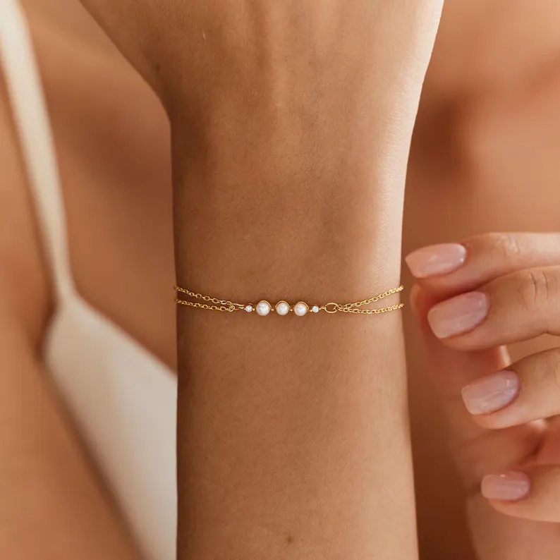 Minimalist 925 Sterling Silver 3 Pearl Bar Bracelet for Women