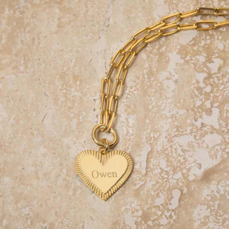 Personalized Yellow Gold 925 Sterling Silver Heart Charm Name Bracelet