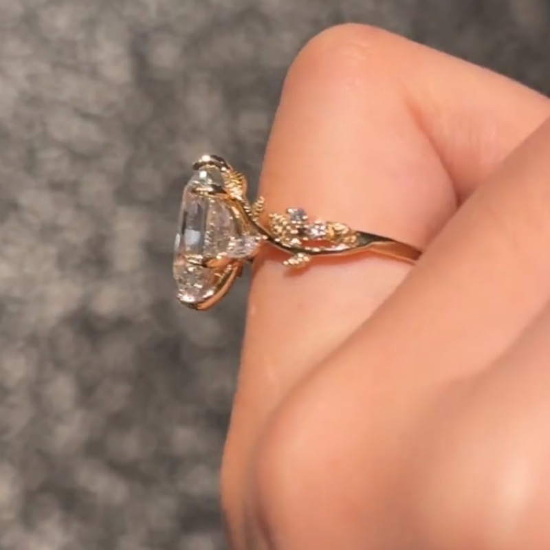 Marquise Cut Diamond White 925 Sterling Silver Yellow Gold Leaf Engagement Ring