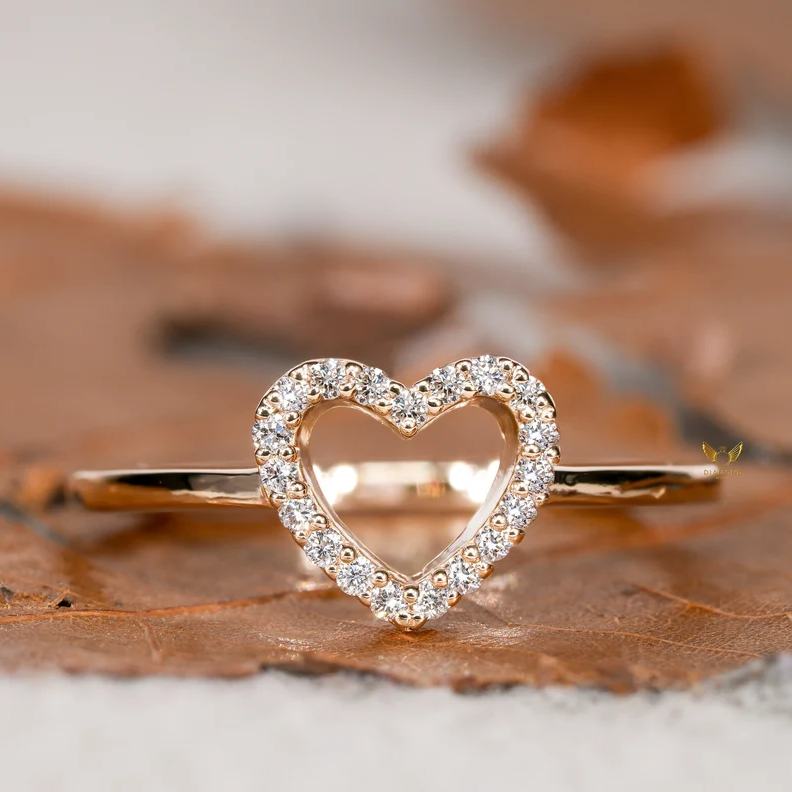 Minimalist Heart Cut Diamond White Sterling Silver Yellow Gold Engagement Ring
