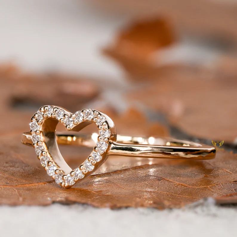 Minimalist Heart Cut Diamond White Sterling Silver Yellow Gold Engagement Ring