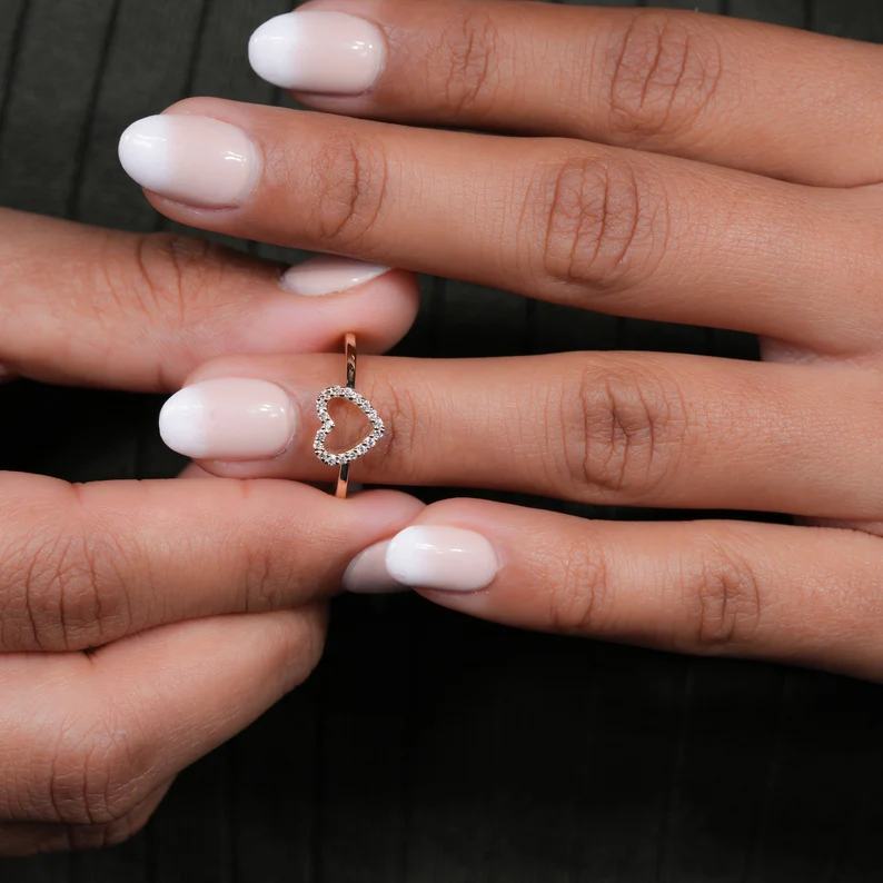 Minimalist Heart Cut Diamond White Sterling Silver Yellow Gold Engagement Ring