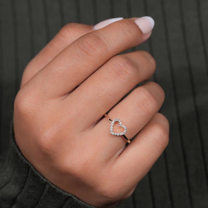 Minimalist Heart Cut Diamond White Sterling Silver Yellow Gold Engagement Ring