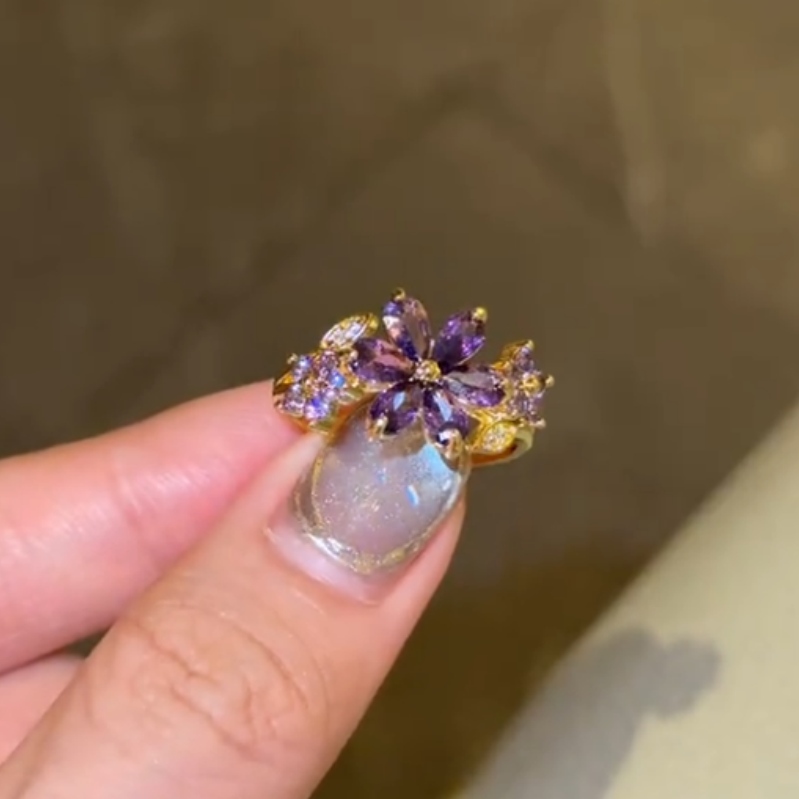 Marquise Cut Amethyst Purple 925 Sterling Silver Yellow Gold Flower Blossom Engagement Ring