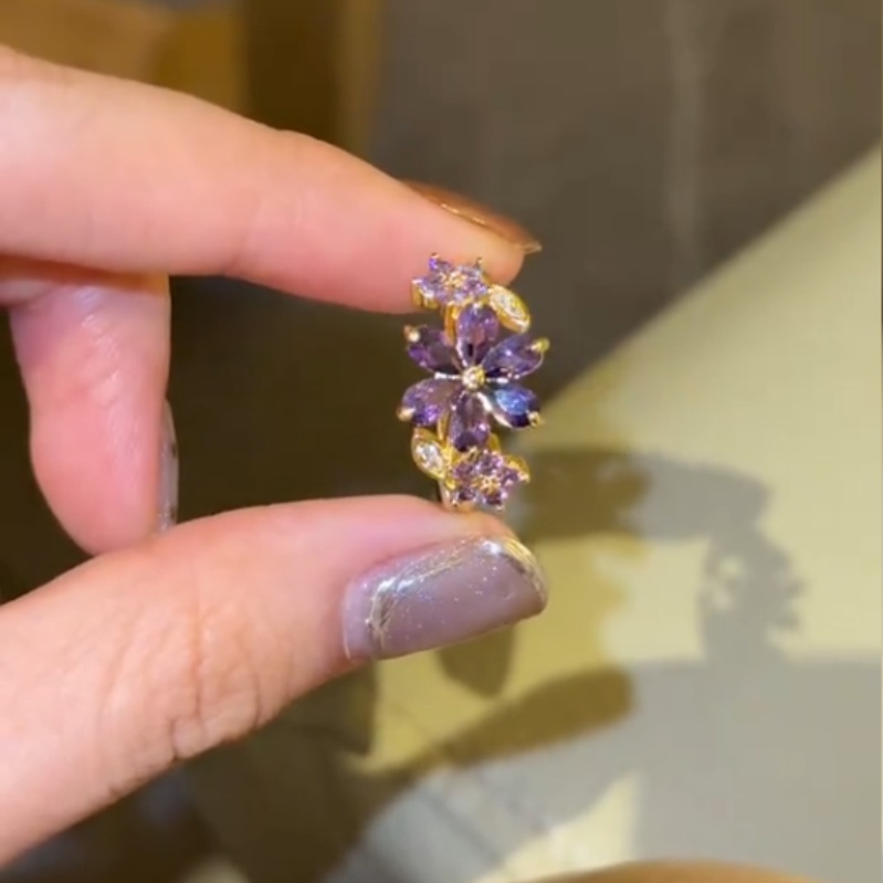 Marquise Cut Amethyst Purple 925 Sterling Silver Yellow Gold Flower Blossom Engagement Ring