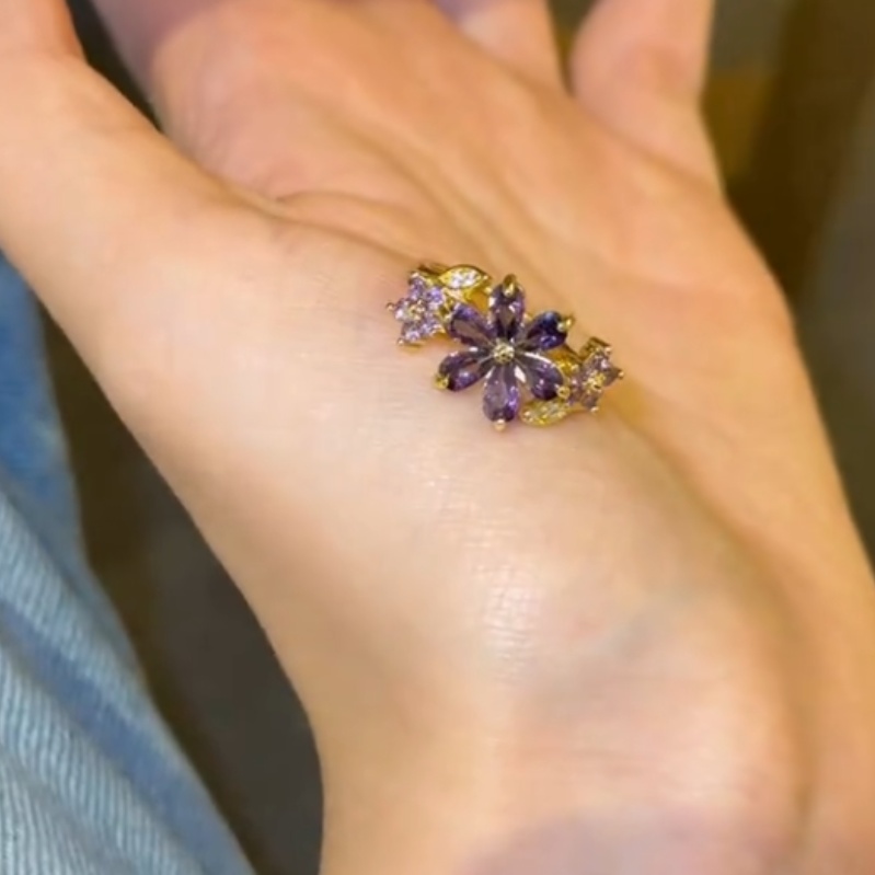 Marquise Cut Amethyst Purple 925 Sterling Silver Yellow Gold Flower Blossom Engagement Ring