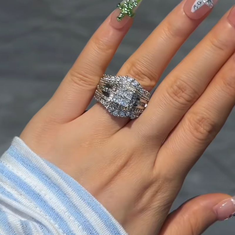 Princess Cut Diamond White Sterling Silver Engagement Ring