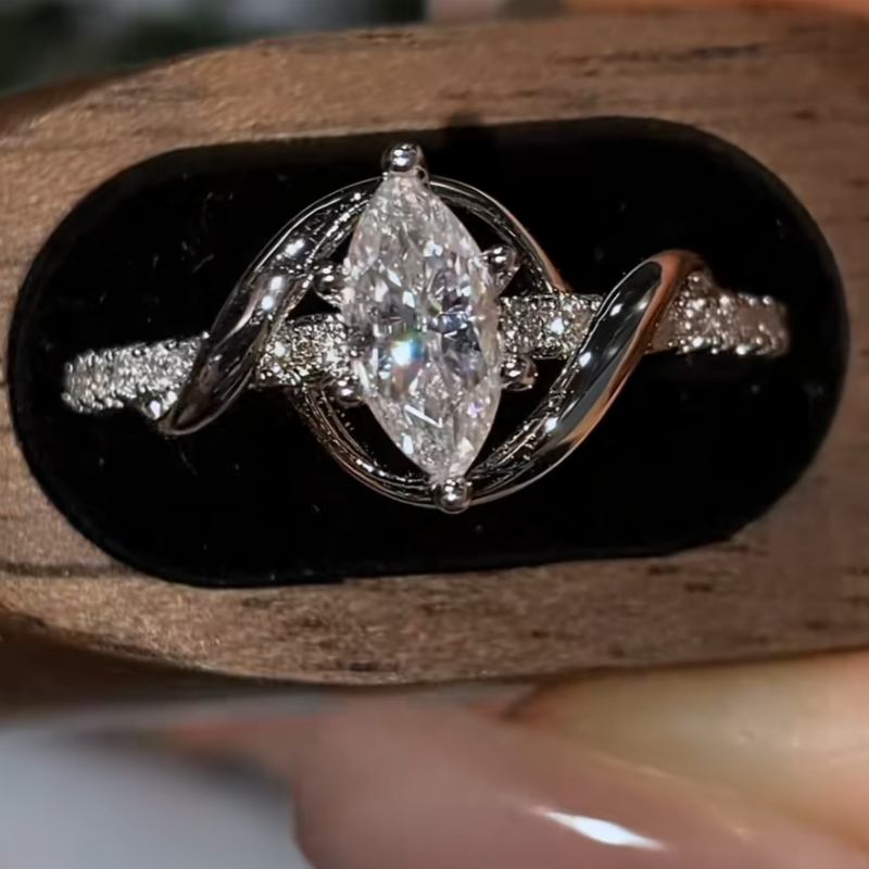 Marquise Cut Diamond White 925 Sterling Silver Twisted Intertwined Engagement Ring