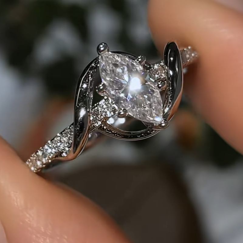 Marquise Cut Diamond White 925 Sterling Silver Twisted Intertwined Engagement Ring