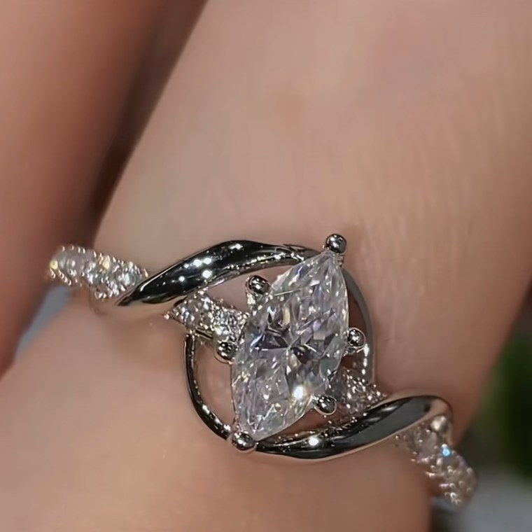 Marquise Cut Diamond White 925 Sterling Silver Twisted Intertwined Engagement Ring
