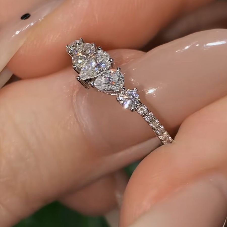 Pear Cut Diamond White Sterling Silver Engagement Ring