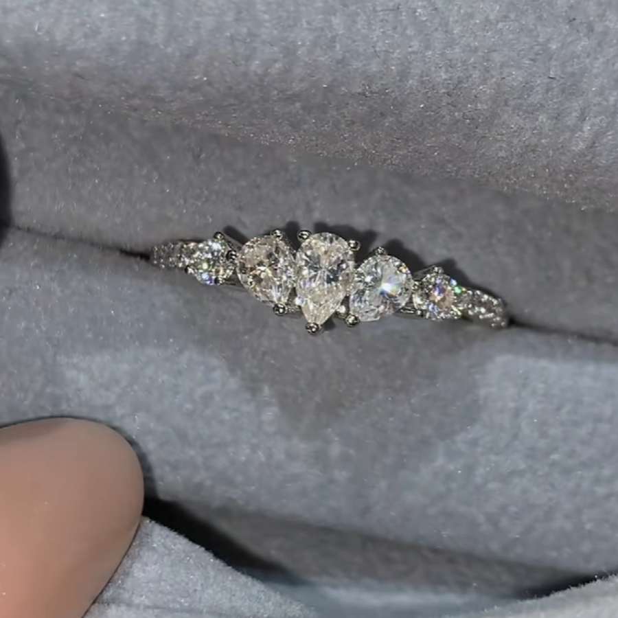 Pear Cut Diamond White Sterling Silver Engagement Ring