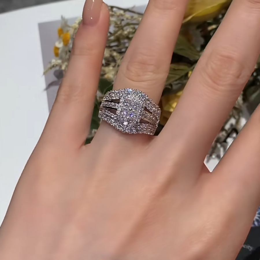 Princess Cut Diamond White Sterling Silver Halo Engagement Ring