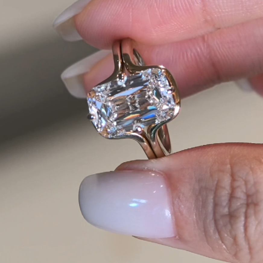 Elegant Emerald Cut Diamond White 925 Sterling Silver Halo Engagement Ring