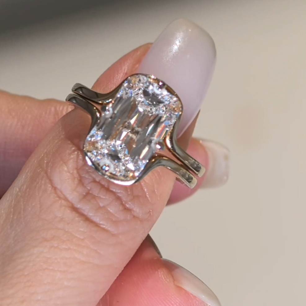 Elegant Emerald Cut Diamond White 925 Sterling Silver Halo Engagement Ring
