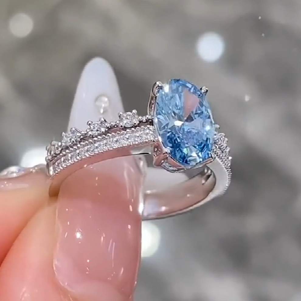 Oval Cut Sapphire Blue Sterling Silver Engagement Ring