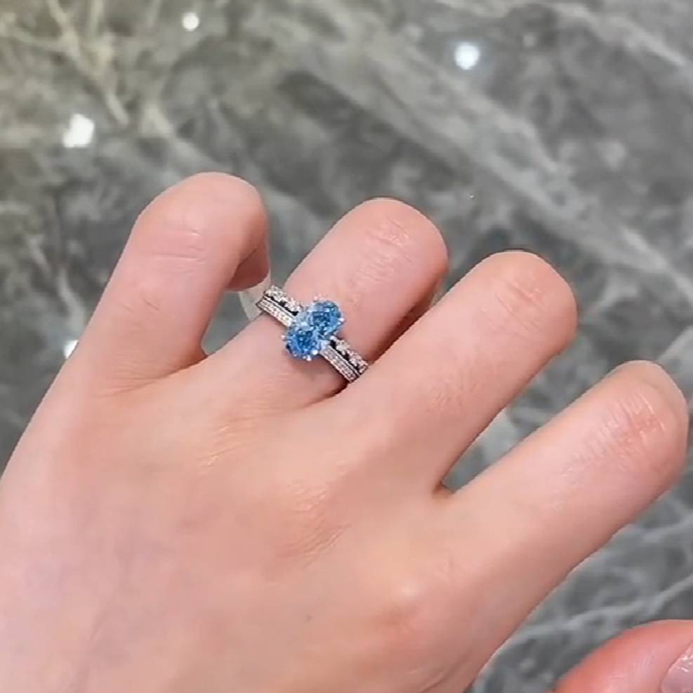 Oval Cut Sapphire Blue Sterling Silver Engagement Ring