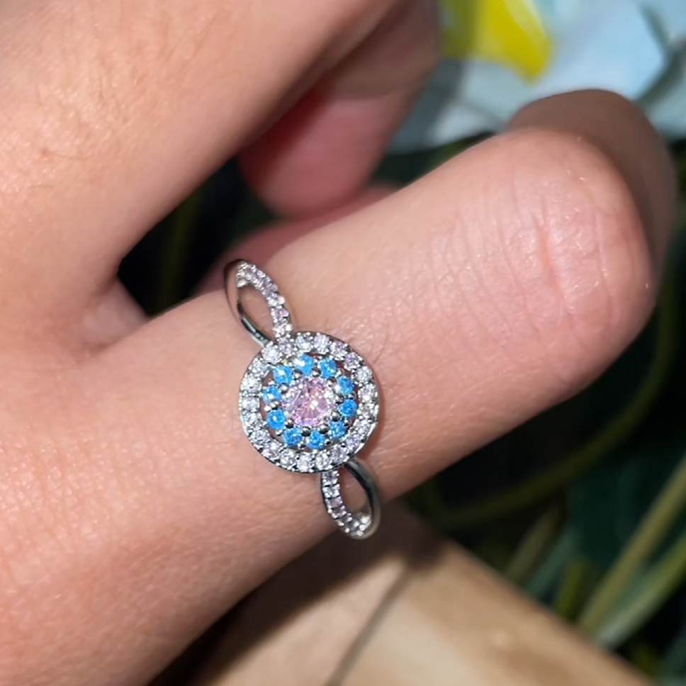 Round Cut Sterling Silver Fancy Pink Halo Engagement Ring