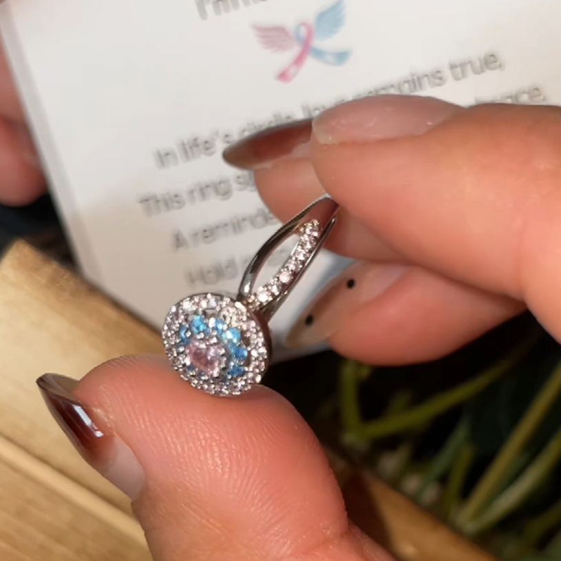 Round Cut Sterling Silver Fancy Pink Halo Engagement Ring