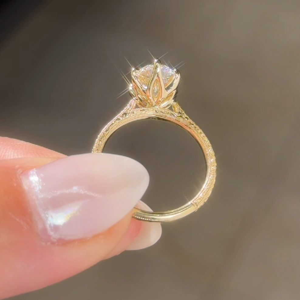 Vintage Oval Cut Diamond White Sterling Silver Yellow Gold Inspired Engagement Ring