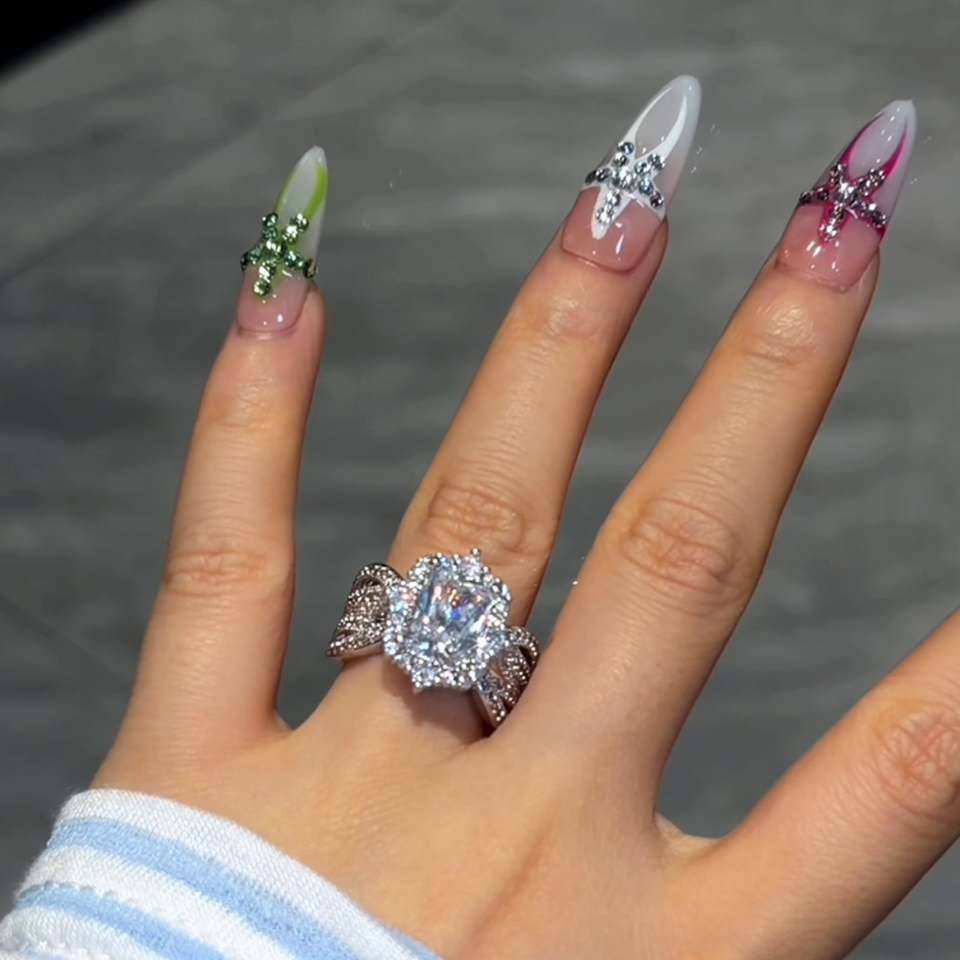 Radiant Cut Diamond White Sterling Silver Engagement Ring
