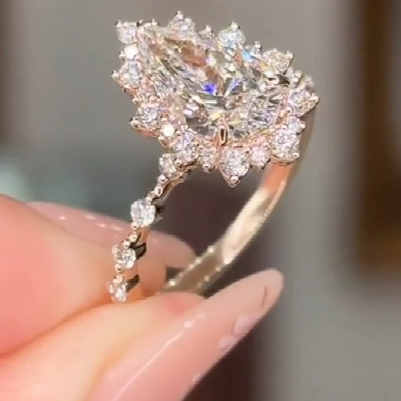 Pear Cut Yellow Gold Diamond White 925 Sterling Silver Engagement Ring