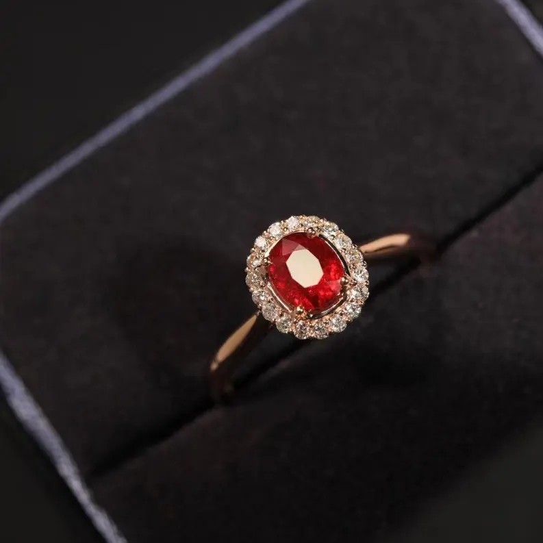 Minimalist Round Cut Rose Gold Ruby Red 925 Sterling Silver Solitaire Engagement Ring