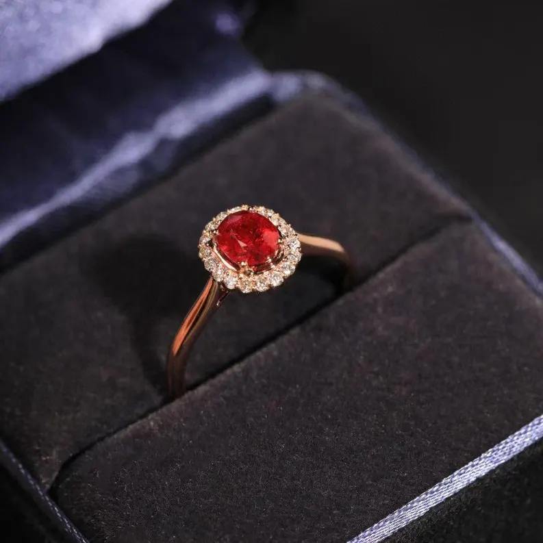Minimalist Round Cut Rose Gold Ruby Red 925 Sterling Silver Solitaire Engagement Ring
