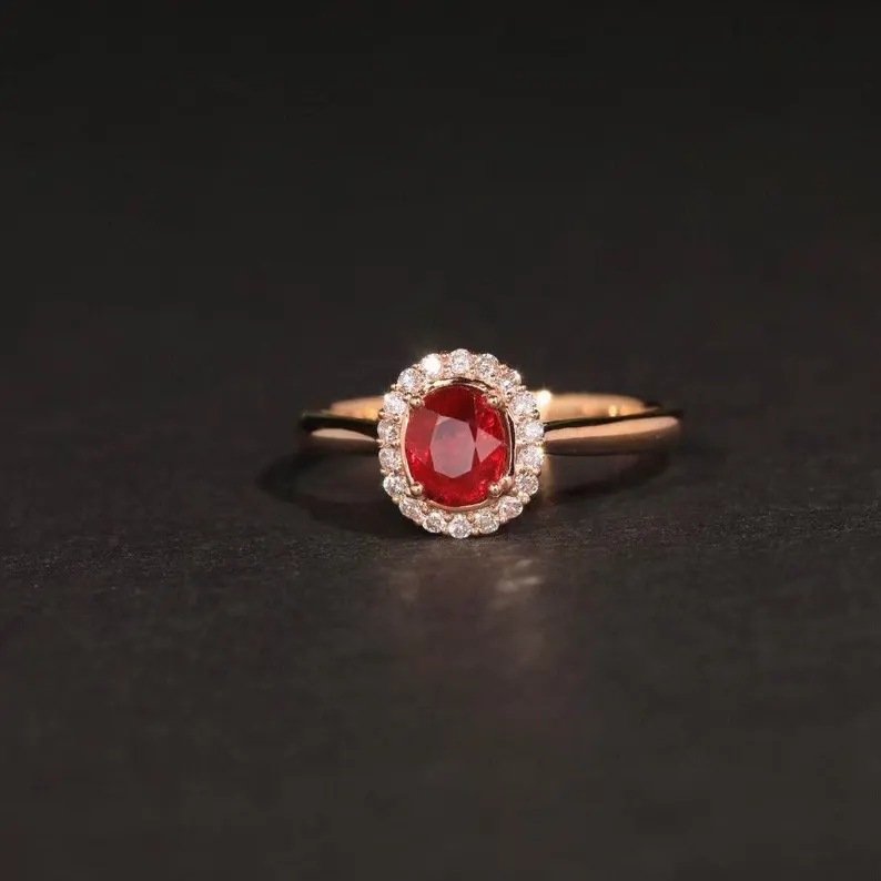 Minimalist Round Cut Rose Gold Ruby Red 925 Sterling Silver Solitaire Engagement Ring