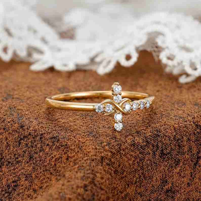 Round Cut Diamond White Sterling Silver Infinity Cross Engagement Ring