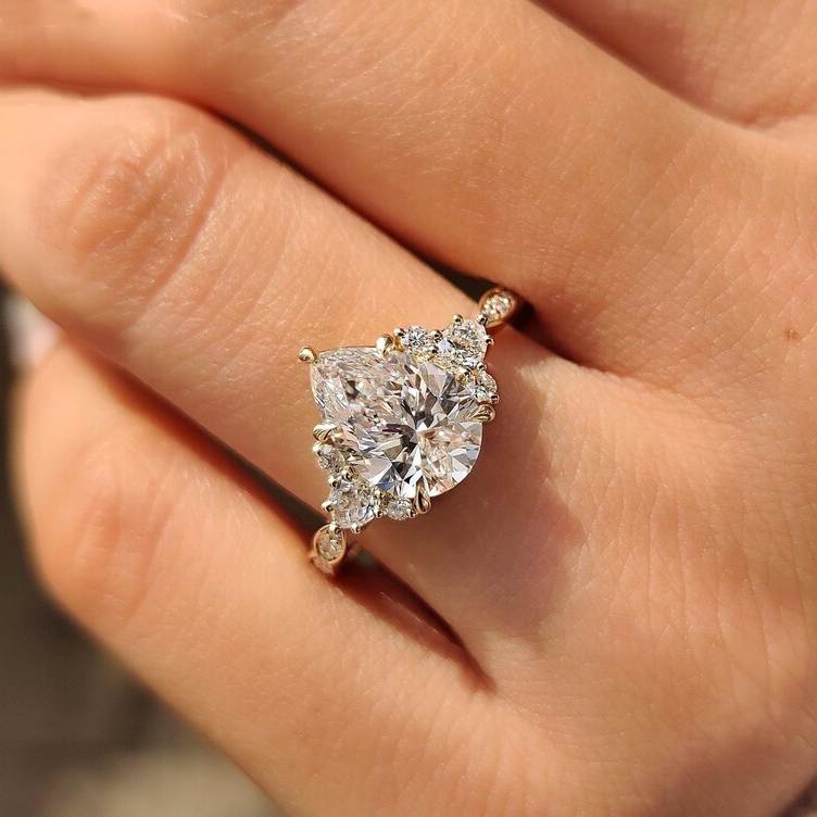 Pear Cut Yellow Gold Diamond White Sterling Silver Engagement Ring