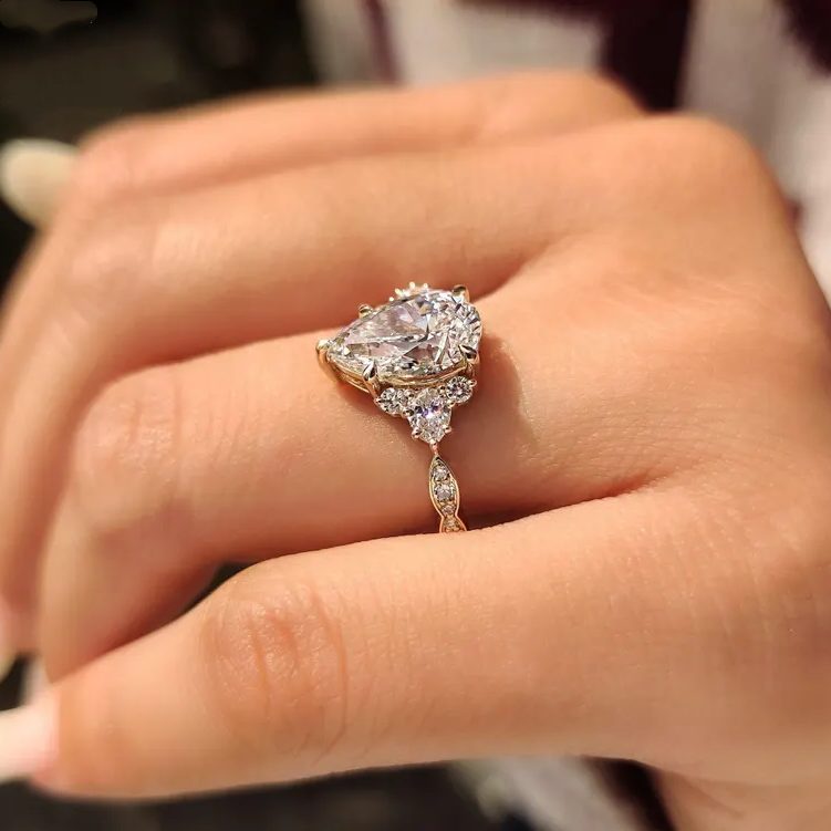Pear Cut Yellow Gold Diamond White Sterling Silver Engagement Ring