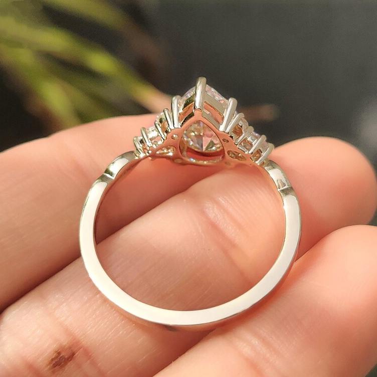 Pear Cut Yellow Gold Diamond White Sterling Silver Engagement Ring
