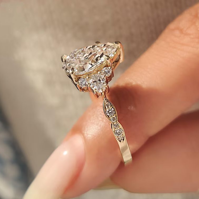 Pear Cut Yellow Gold Diamond White Sterling Silver Engagement Ring