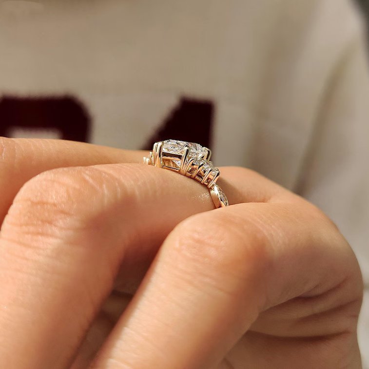 Pear Cut Yellow Gold Diamond White Sterling Silver Engagement Ring