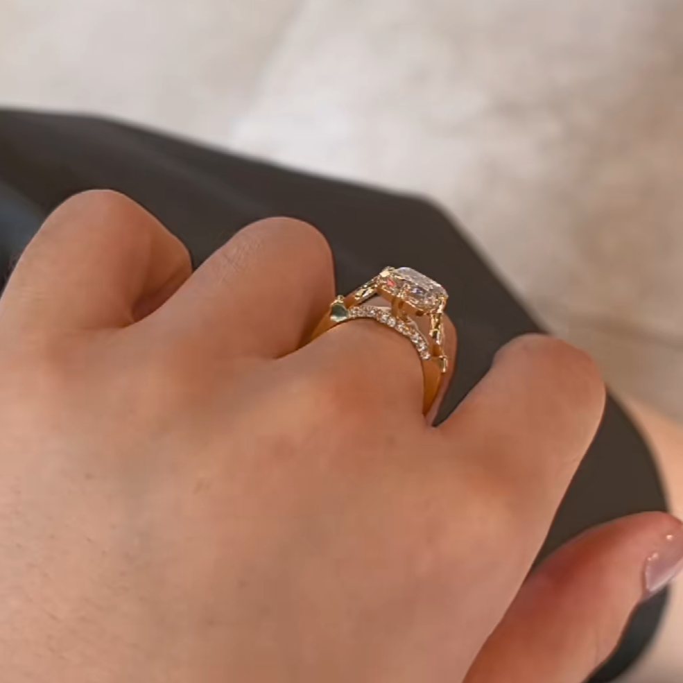Radiant Cut Diamond White Sterling Silver Yellow Gold Engagement Ring