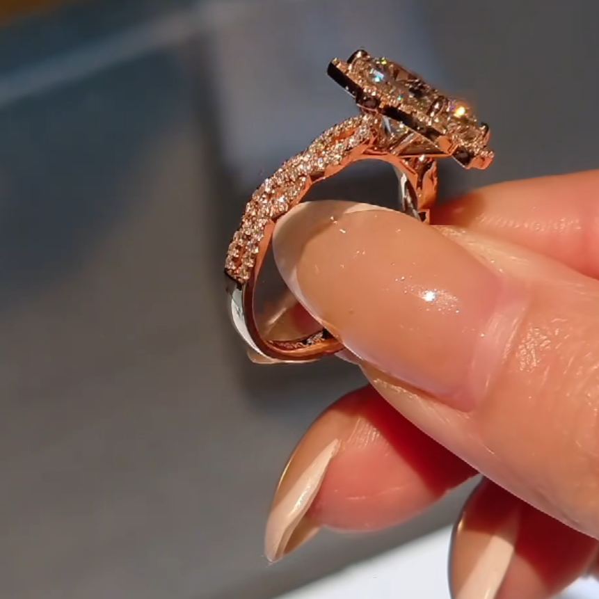 Elegant Cushion Cut Rose Gold Diamond White Sterling Silver Engagement Ring