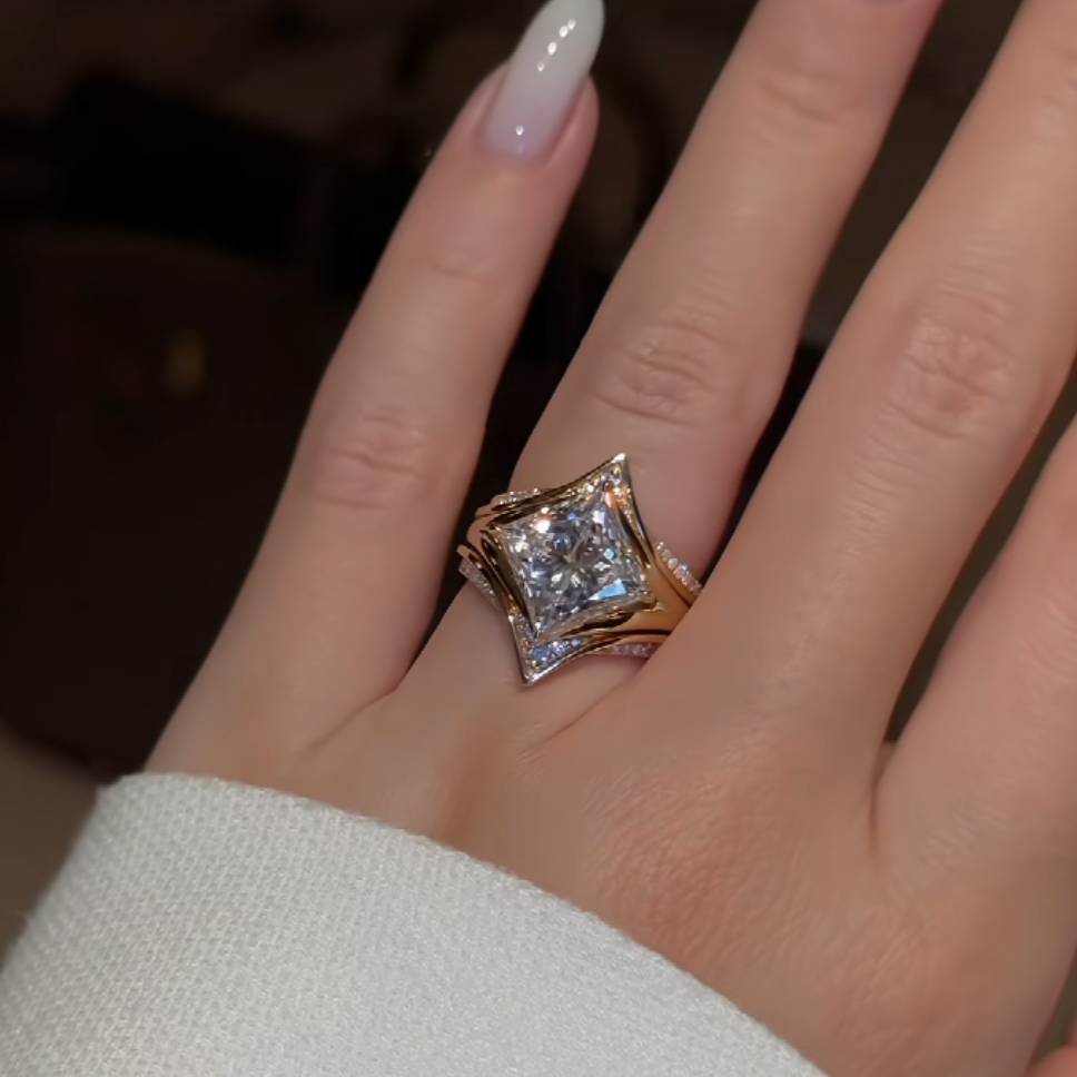 Elegant Princess Cut Diamond White Sterling Silver Engagement Ring