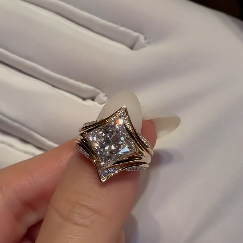 Elegant Princess Cut Diamond White Sterling Silver Engagement Ring