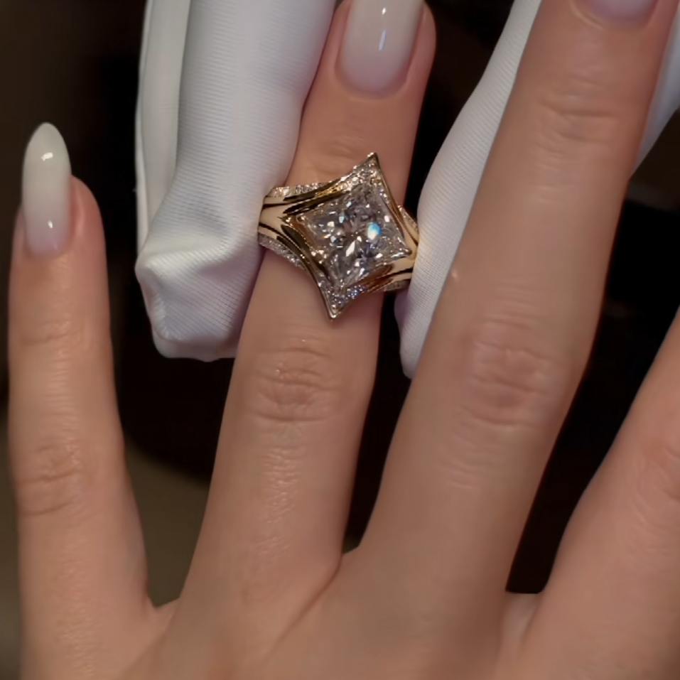 Elegant Princess Cut Diamond White Sterling Silver Engagement Ring