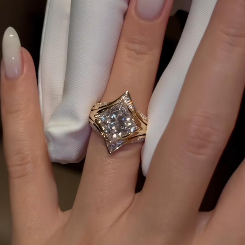 Elegant Princess Cut Diamond White Sterling Silver Engagement Ring