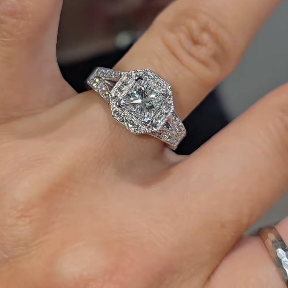 Vintage Princess Cut Diamond White Sterling Silver Engagement Ring