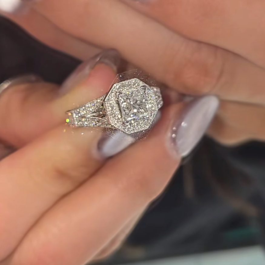 Vintage Princess Cut Diamond White Sterling Silver Engagement Ring