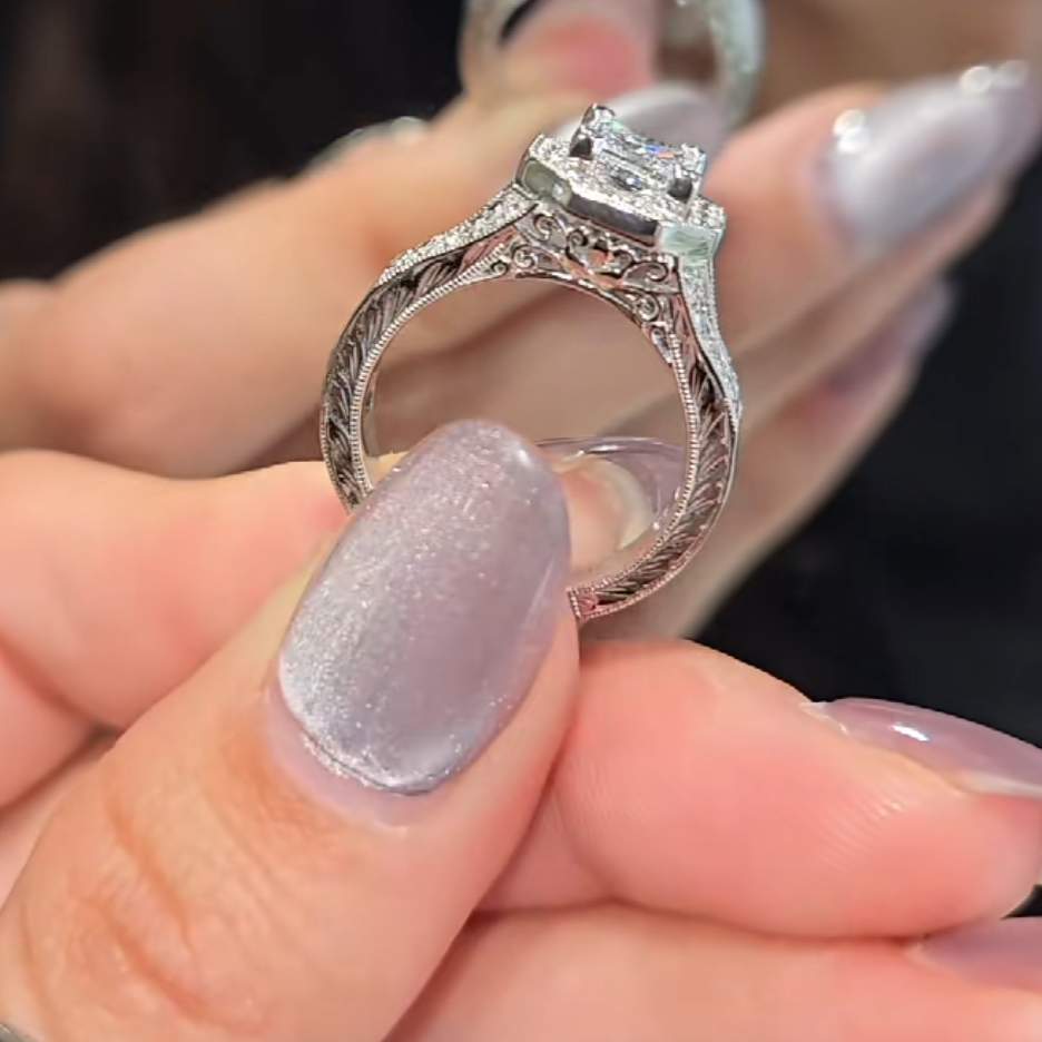 Vintage Princess Cut Diamond White Sterling Silver Engagement Ring